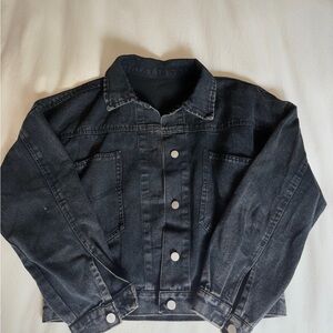 Black Denim Jacket with Embroidered Back